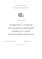 Marketing u funkciji financiranja sportskih subjekata u post tranzicijskim zemljama