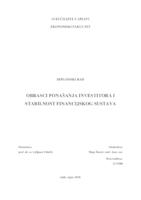 OBRASCI PONAŠANJA INVESTITORA I STABILNOST FINANCIJSKOG SUSTAVA