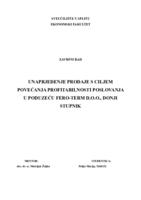 UNAPRJEĐENJE PRODAJE S CILJEM POVEĆANJA PROFITABILNOSTI POSLOVANJA U PODUZEĆU FERO-TERM D.O.O., DONJI STUPNIK