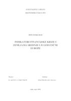 INDIKATORI FINANCIJSKE KRIZE U ZEMLJAMA SREDNJE I JUGOISTOČNE EUROPE