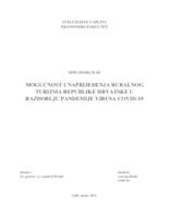 MOGUĆNOST UNAPRIJEĐENJA RURALNOG TURIZMA REPUBLIKE HRVATSKE U RAZDOBLJU PANDEMIJE VIRUSA COVID-19