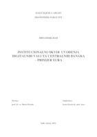 prikaz prve stranice dokumenta INSTITUCIONALNI OKVIR UVOĐENJA DIGITALNIH VALUTA CENTRALNIH BANAKA – PRIMJER EURA